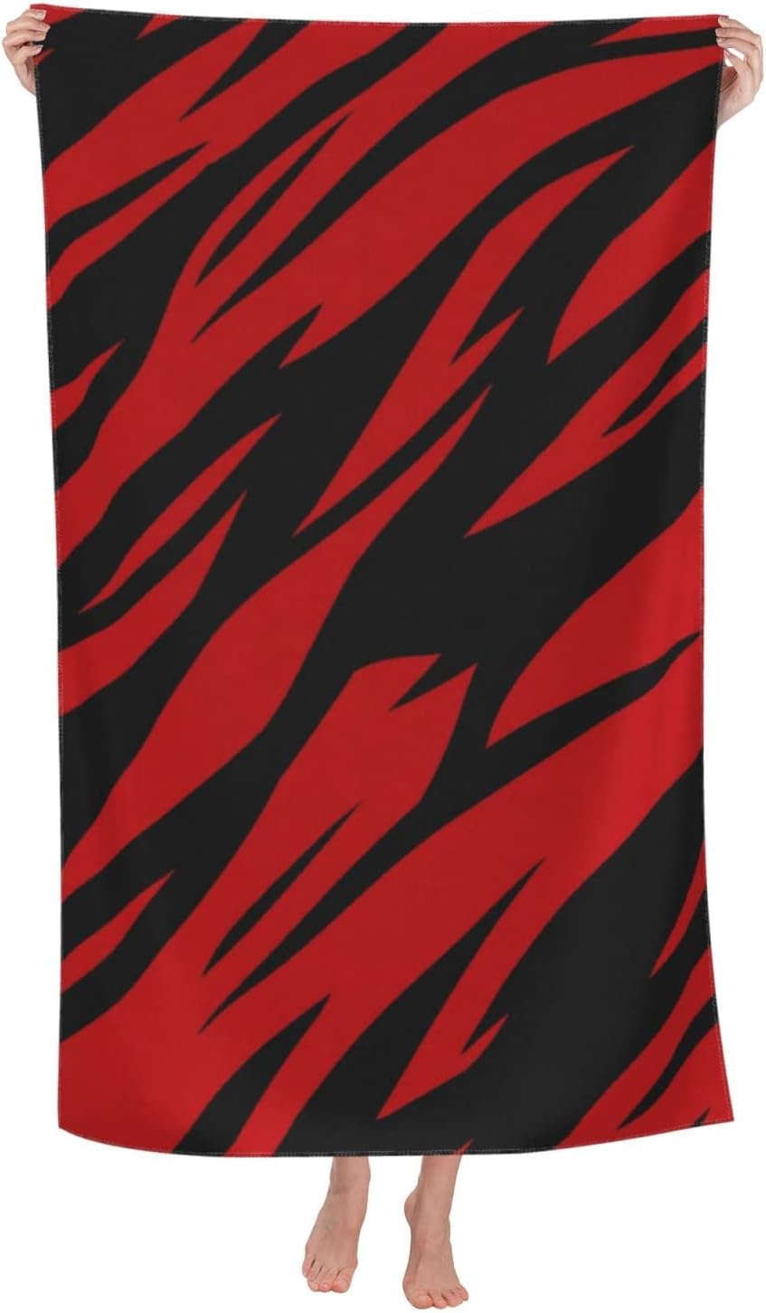 Tiger Stripes Red and Black Beach Towels Oversized