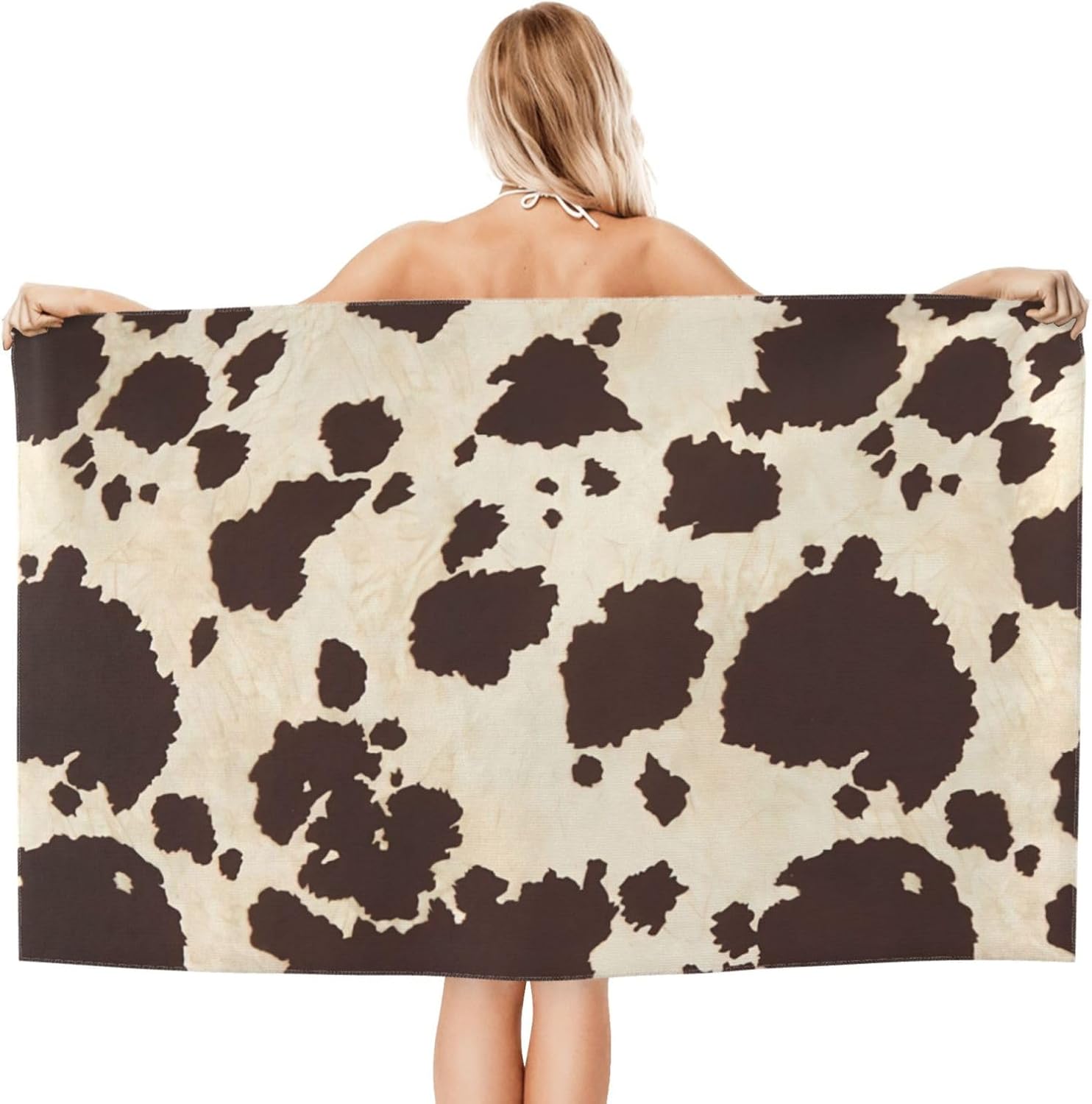 VOOHDDY Retro Cow Print Microfiber Beach Towel