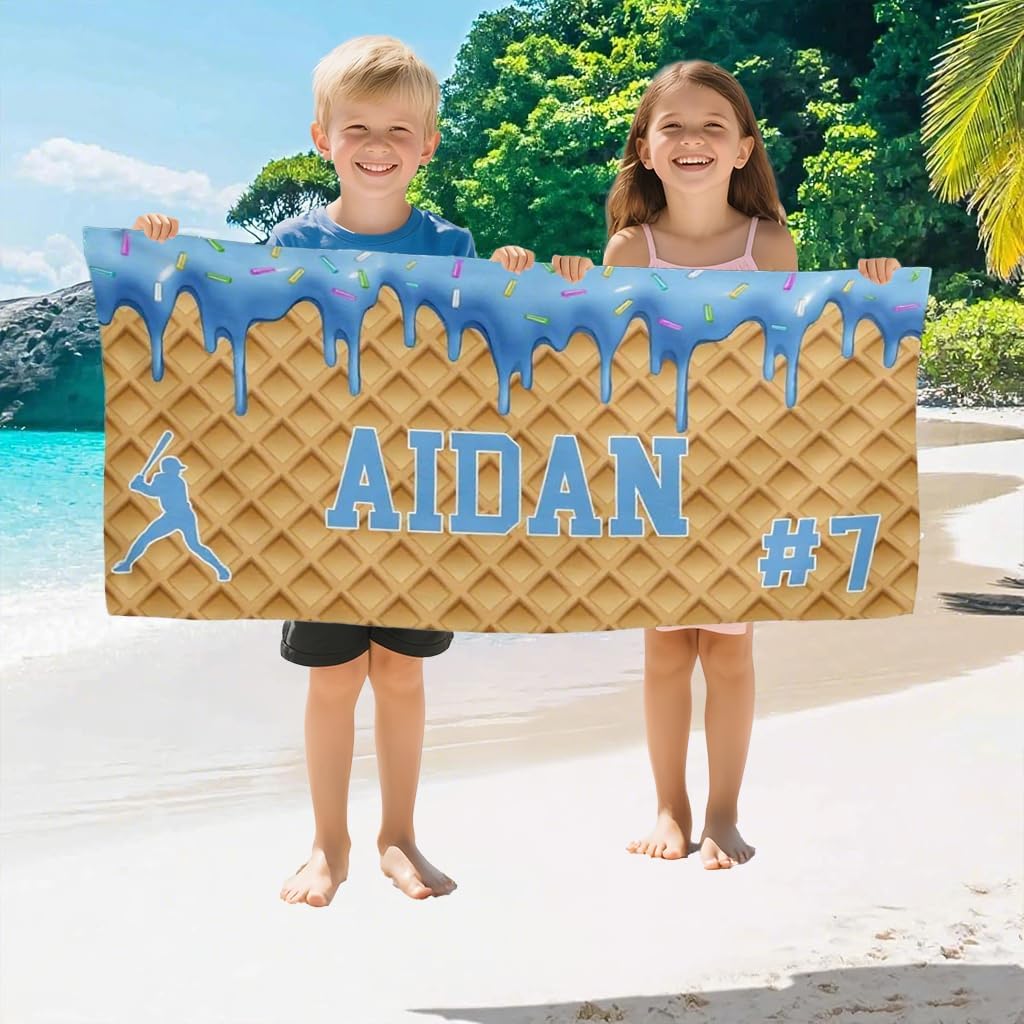 Personalized Ice Cream Drip Baseball Beach Towel with Names