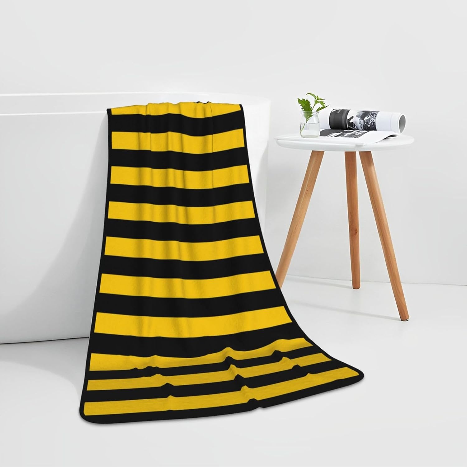 Yellow Black Stripe Beach Towel for Adults Kids