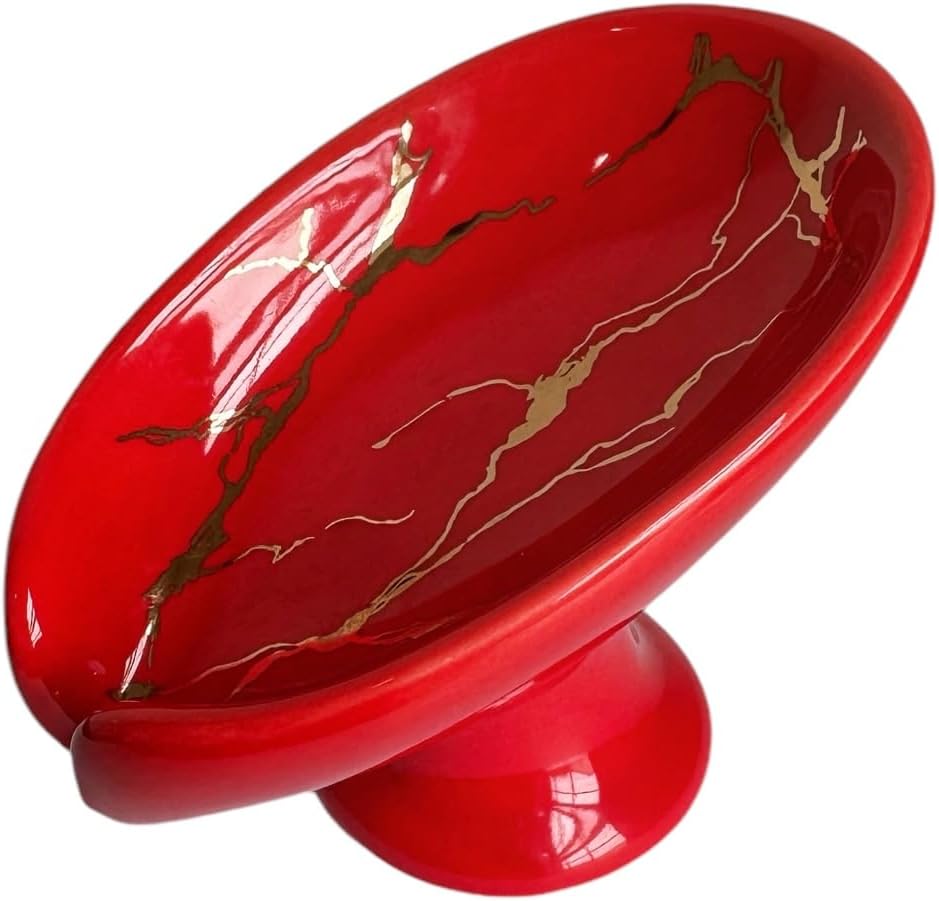 Luxury Porcelain Soap Dish Holder for Bathroom 1 Red
