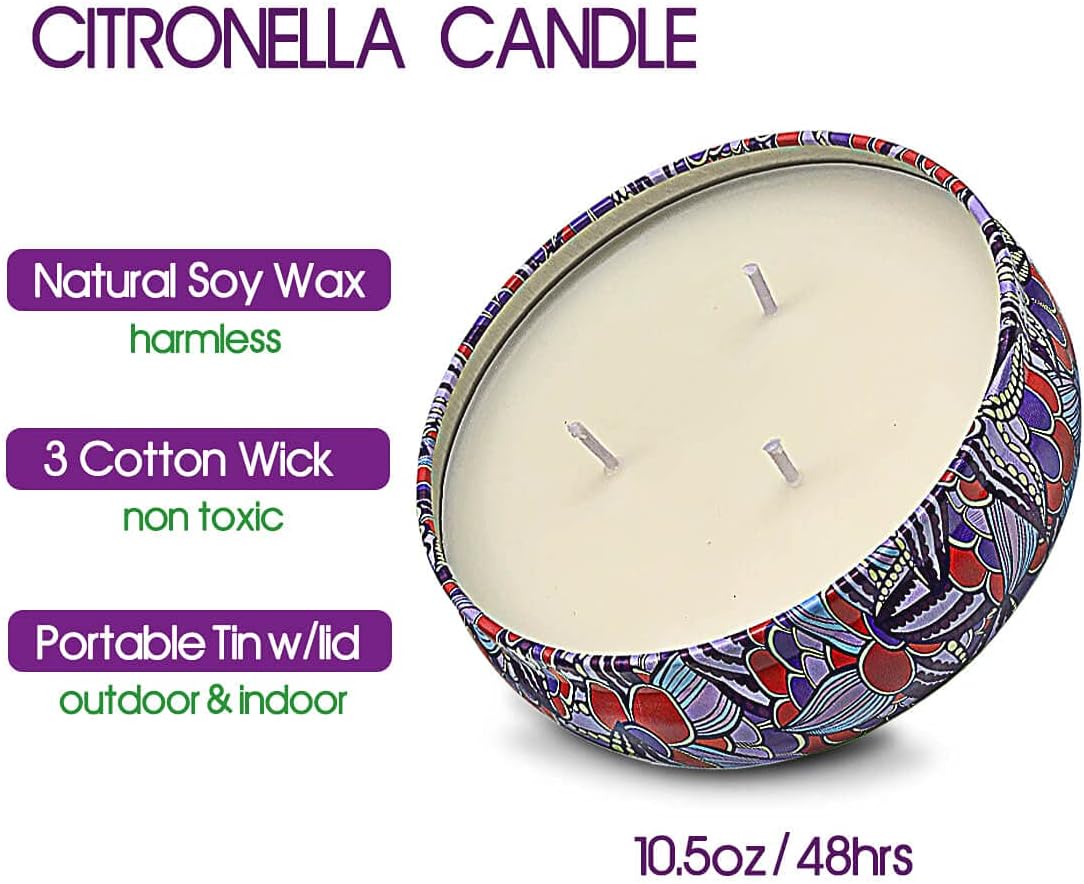 HITHYS Citronella Candles 45 Hour Soy Wax Travel Tin Pack of 3