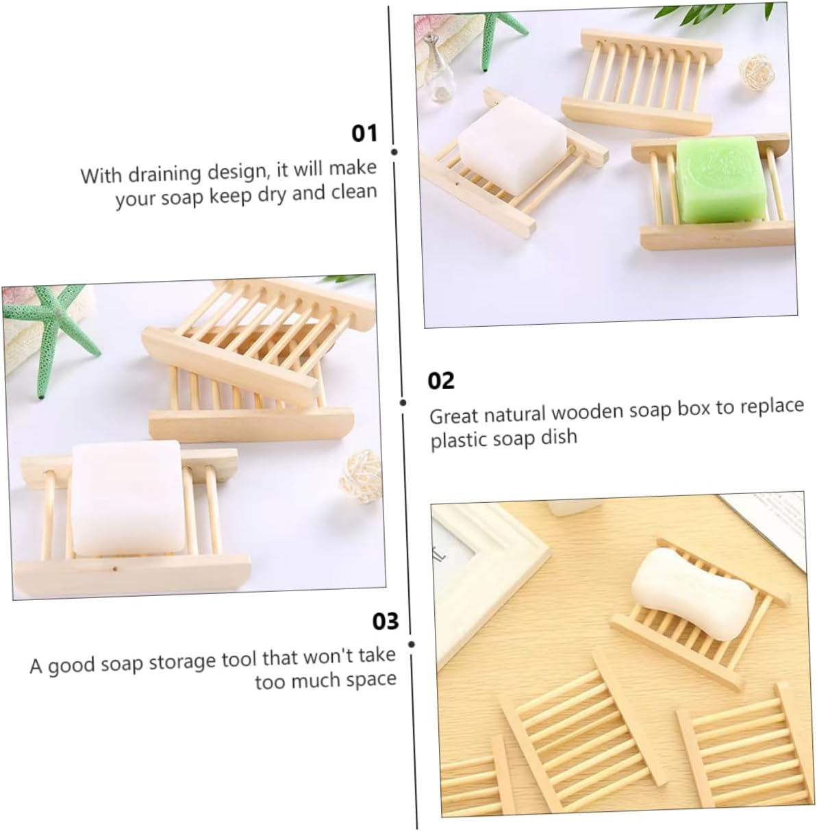 6Pcs Wooden Soap Holder Tray for Kitchen and Bathroom
