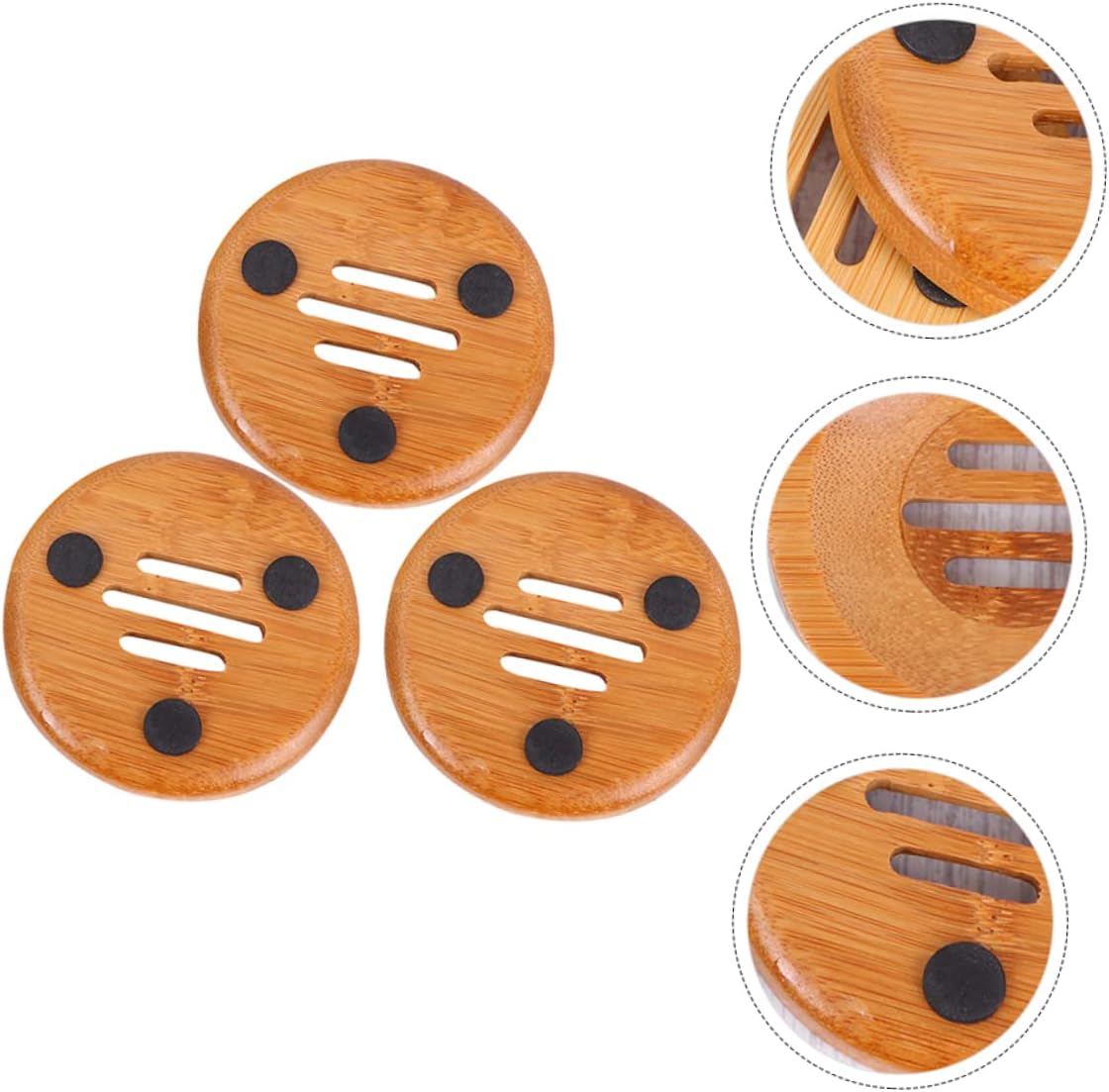 IMIKEYA 3pcs Round Bamboo Soap Dish Holder for Bathroom Kitchen