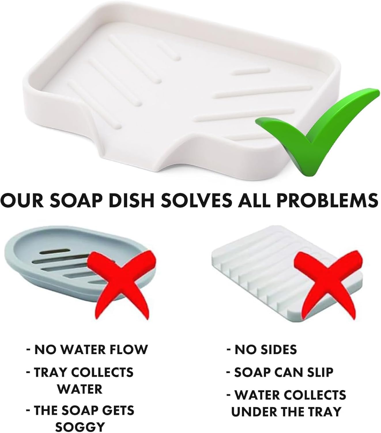 6 Pack Silicone Soap Dishes with Drain Spout - White