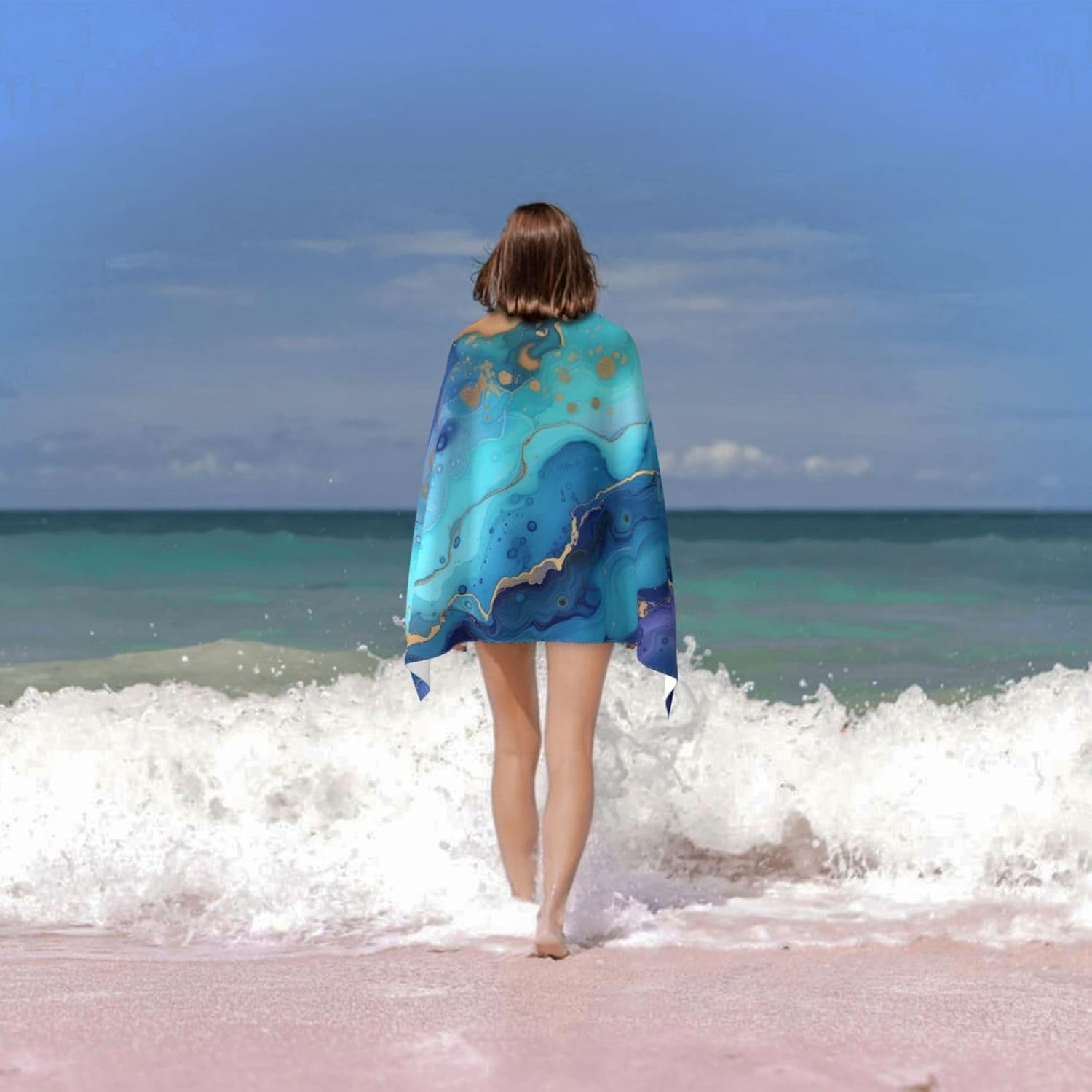 VANZEV Blue Marble Print Beach Towel 52x32