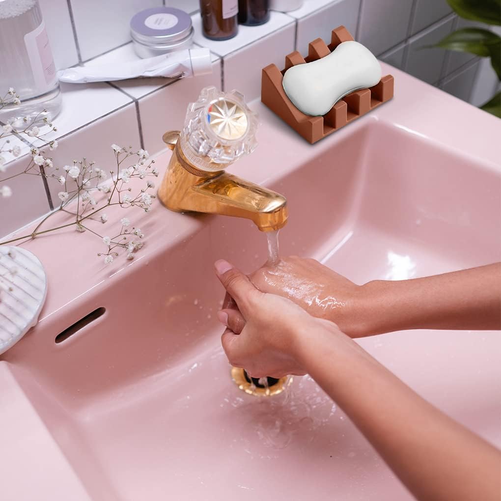 Red Silicone Bar Soap Holder with Waterfall Drain 1