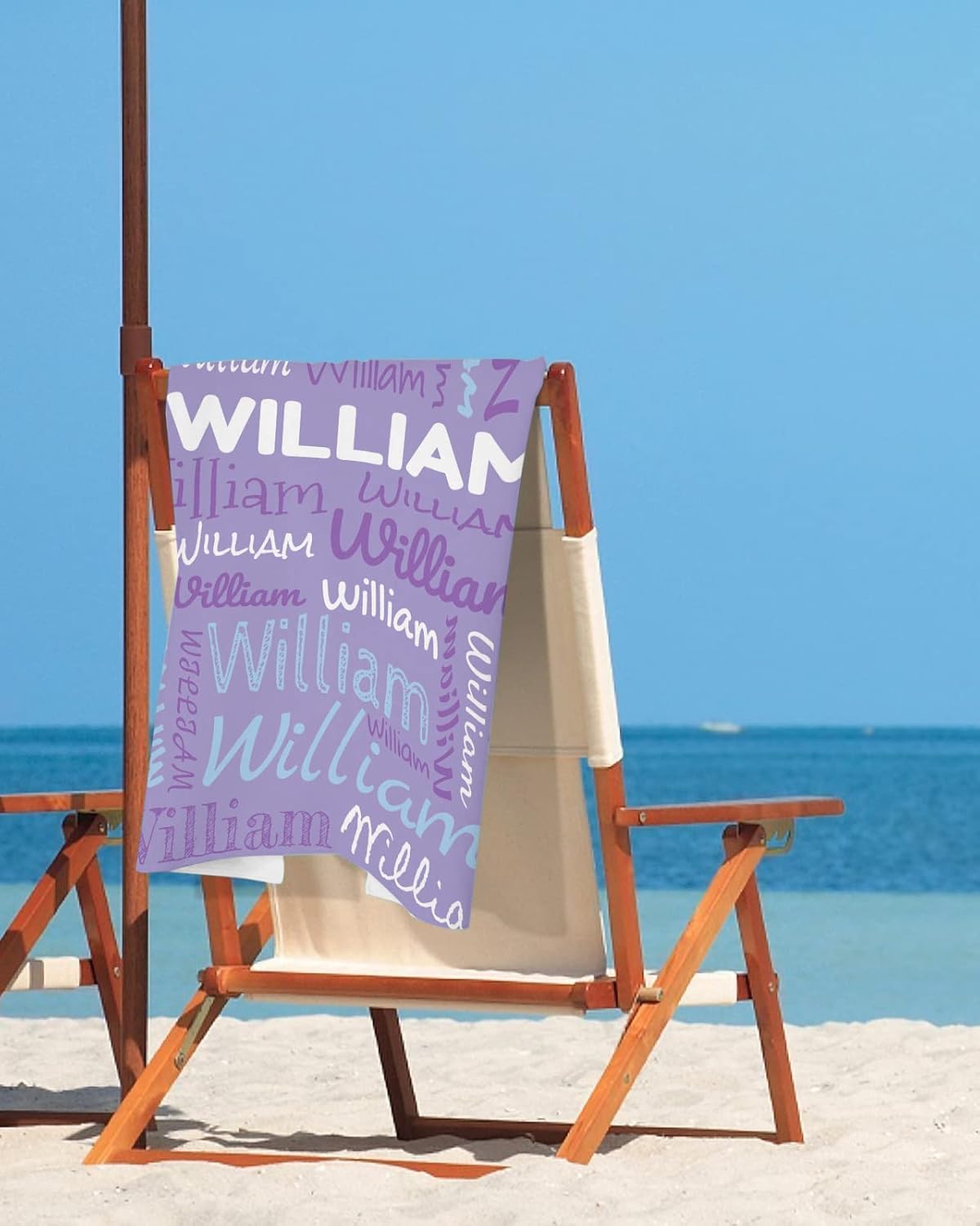 Personalized Purple Beach Towel with Name - Lightweight Microfiber