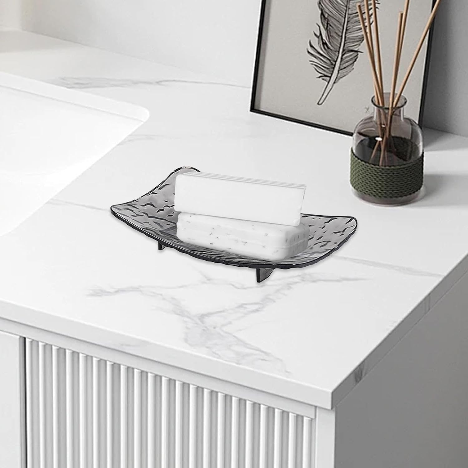 Rectangular Gray Soap Dish with Drain Holes and Holes for Water Drainage