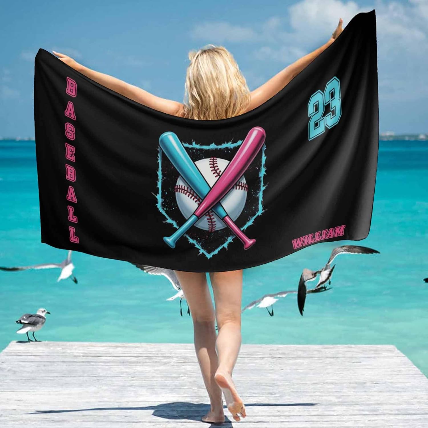 Personalized Beach Towels with Name for Boys Kids Quick Dry Team Gifts