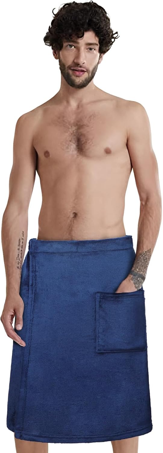 Men Boys Bath Towel with Pocket - Adjustable Elastic Band