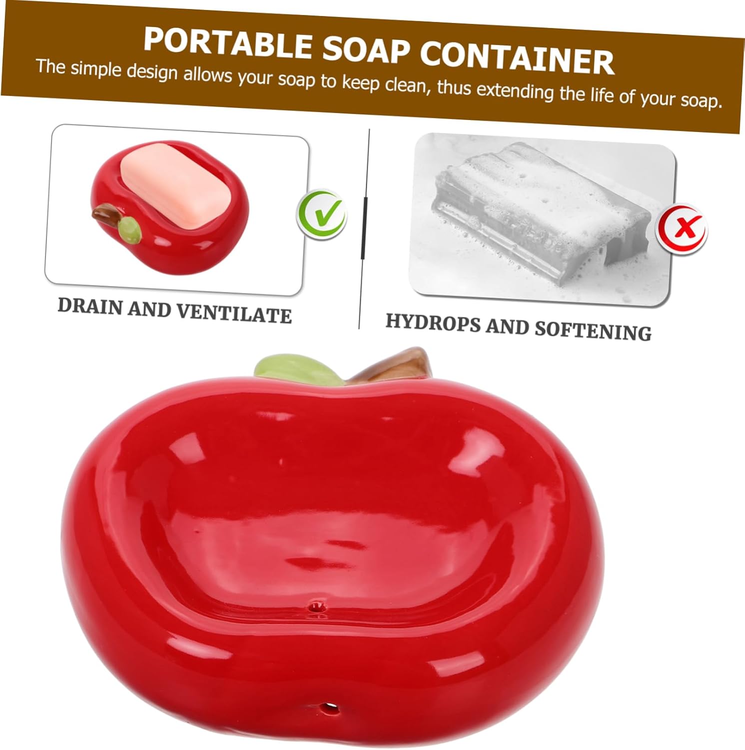 BESTOYARD Ceramic Apple Soap Holder with Drainage Tray