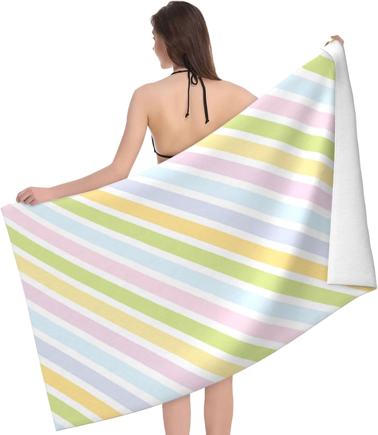 VOOHDDY Rainbow Stripe Beach Towel - Quick Dry Microfiber