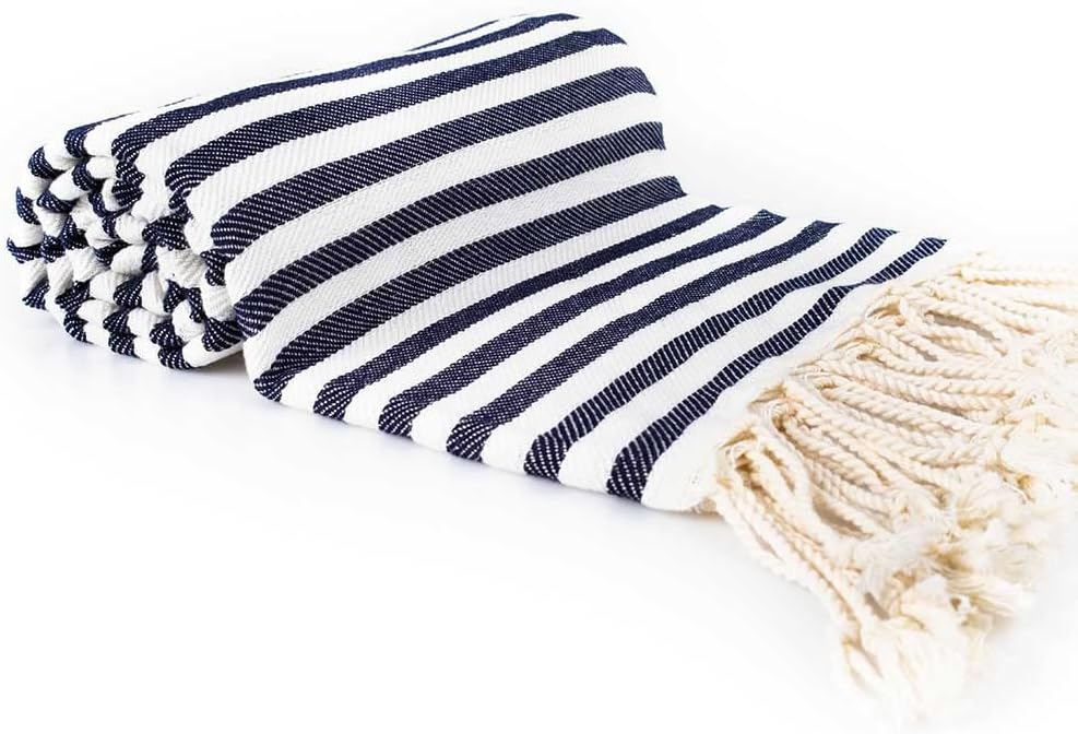 Hencely Striped Turkish Beach Towel 37x71 Navy Blue