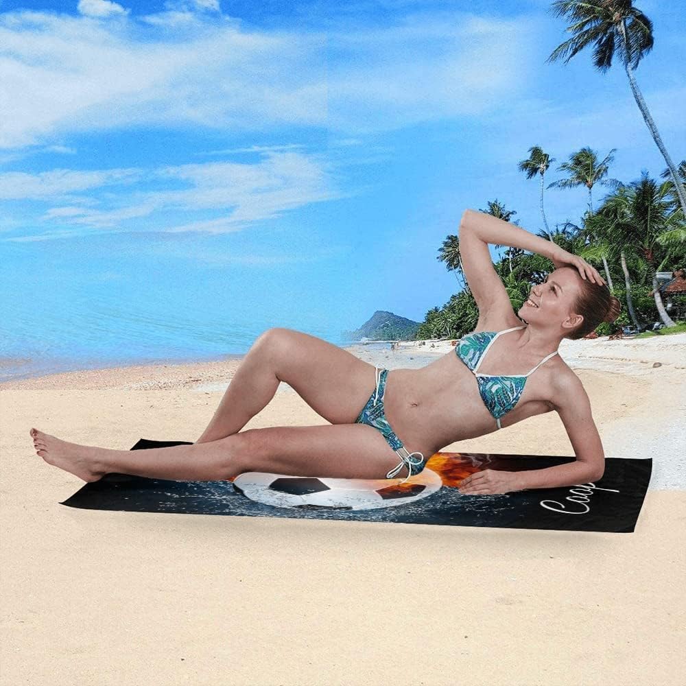 Personalized Soccer Beach Towel with Name for Men Adults