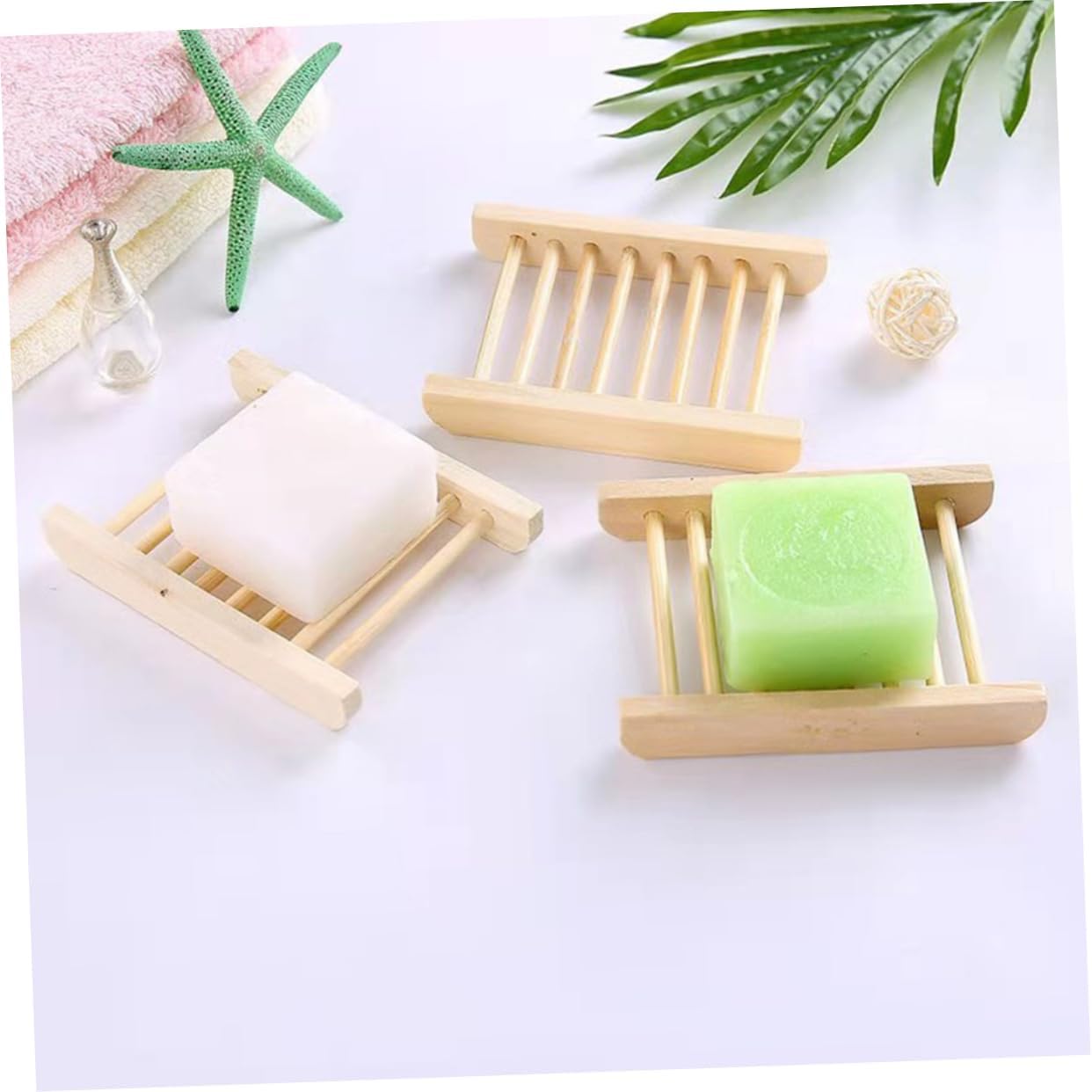 RORPOIR 6Pcs Wooden Soap Dish Tray Set for Bathroom Kitchen