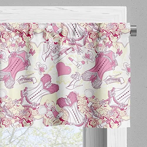 Ambesonne 3-Piece Tiers Curtain Set Floral Print Beige Pink