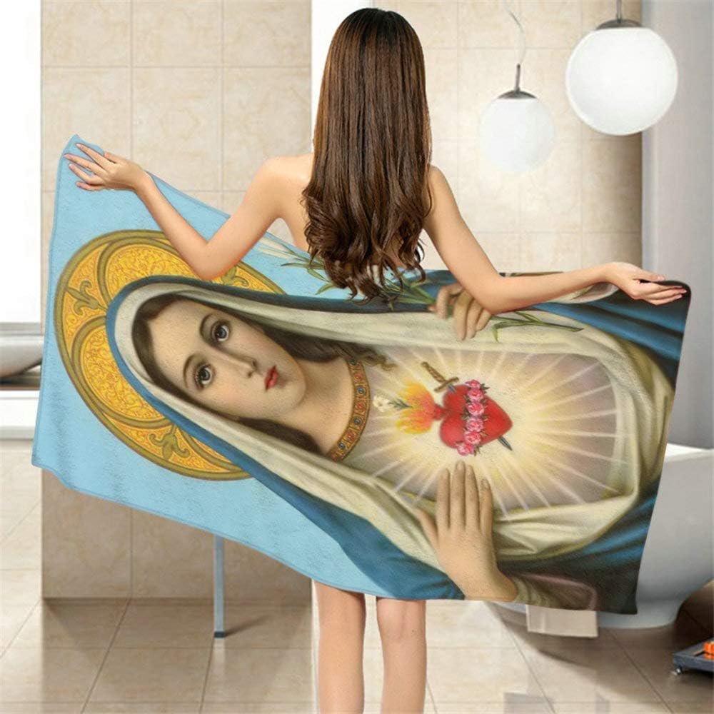Soft Bath Towels with Virgin Mary Design 64x32 Inches