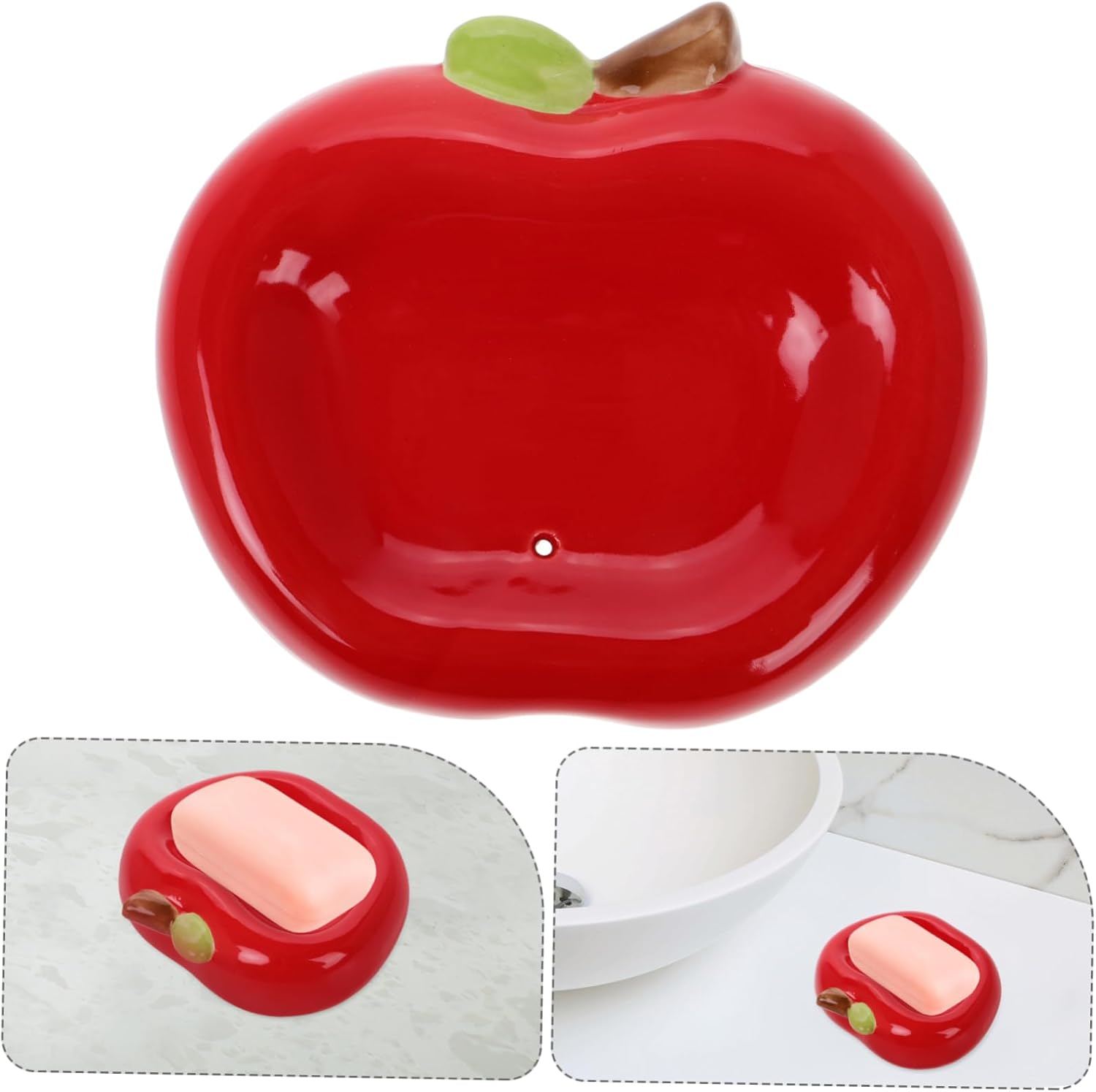 Alipis Apple Shaped Ceramic Soap Tray with Drainage Hole 1