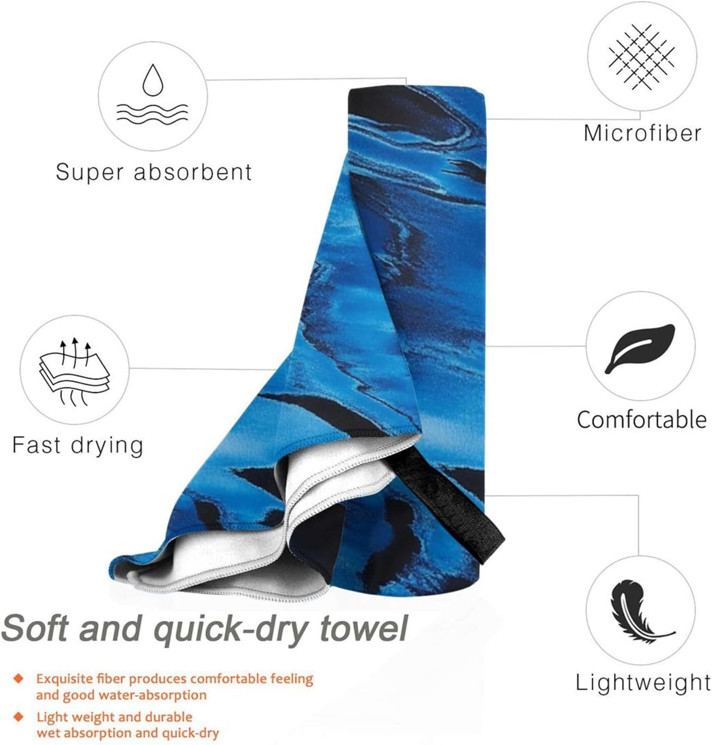 Black Blue Tie Dye Microfiber Beach Towel for Men Women 1