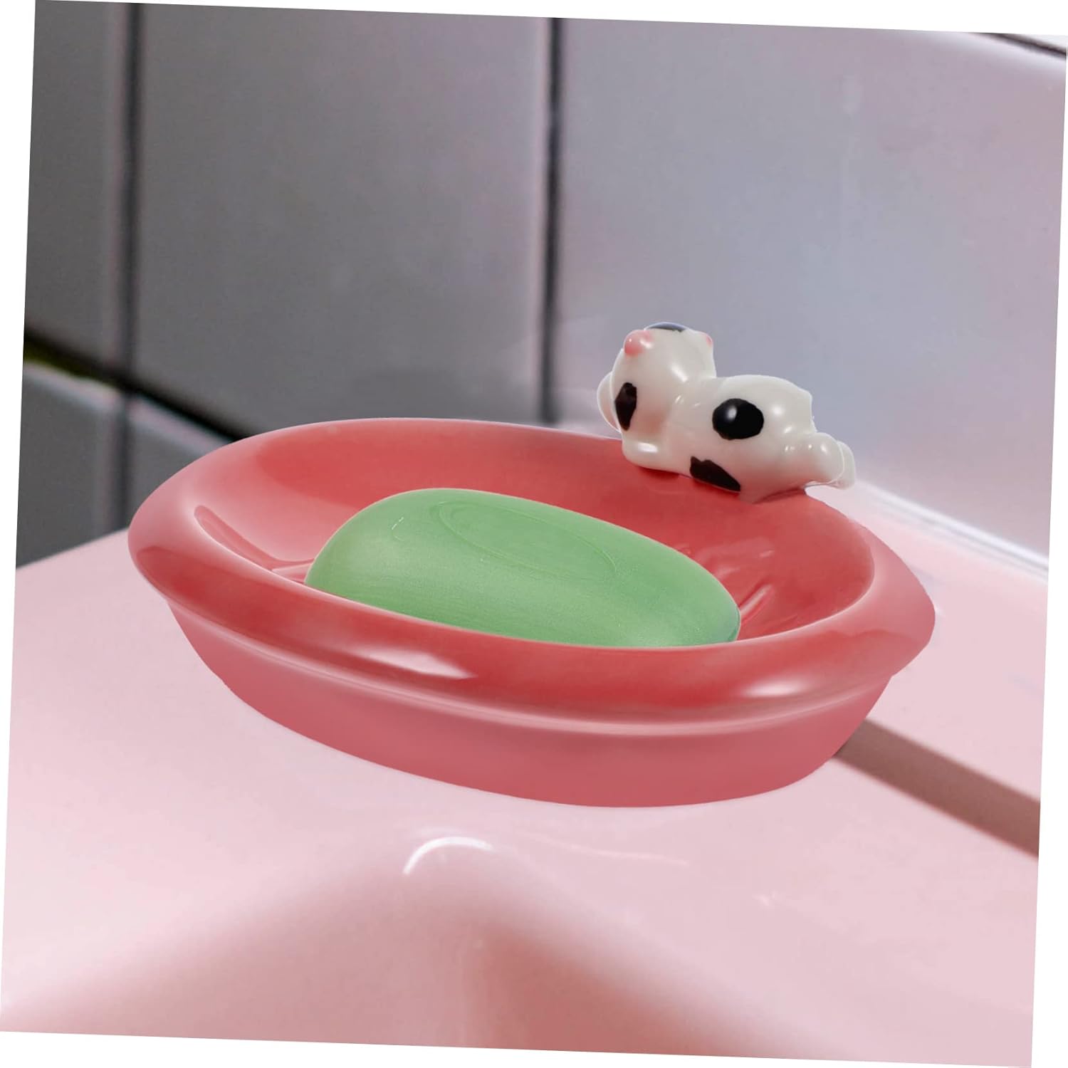 Unomor Cute Cow Ceramic Soap Dish Holder for Bathroom Kitchen