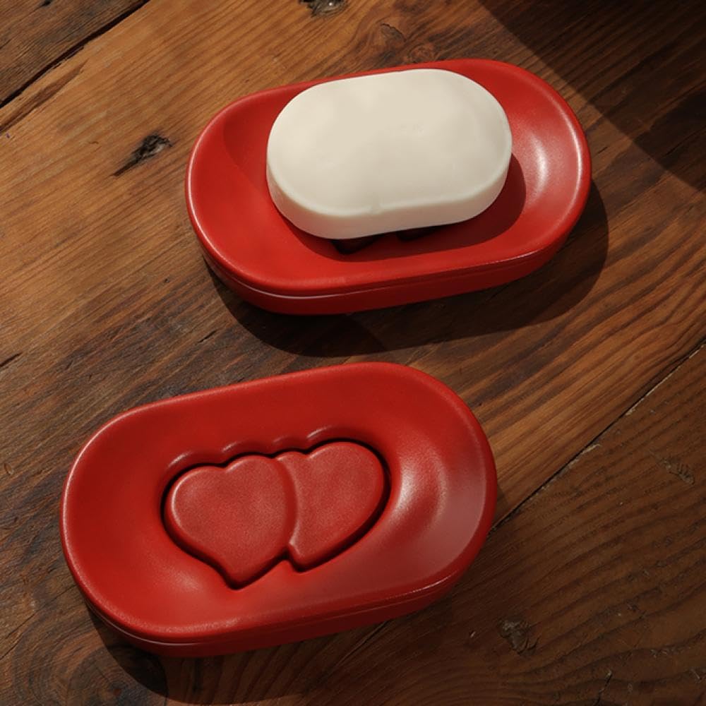 Sizikato Red Heart Embossed Porcelain Soap Dish