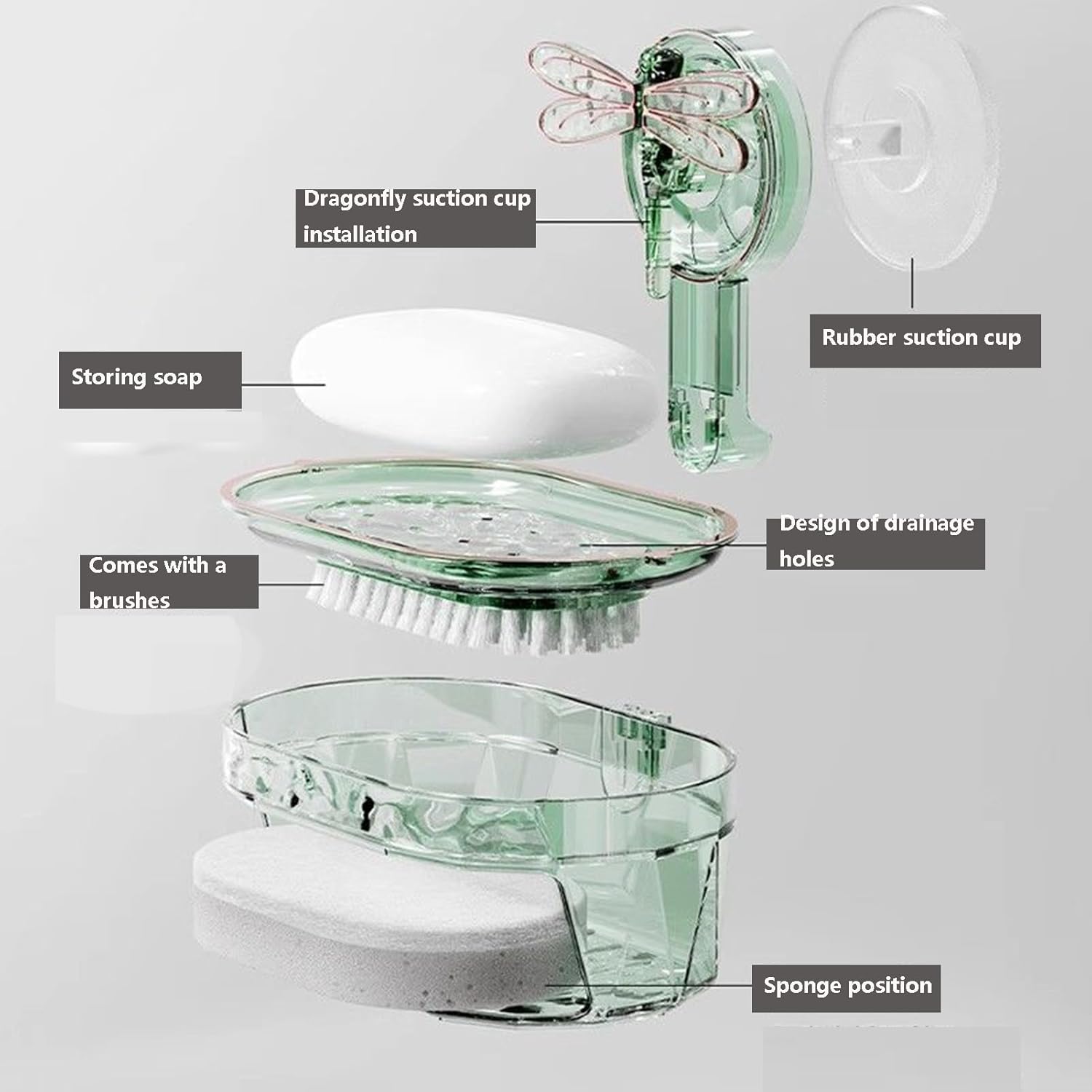 Dragonfly Suction Cup Soap Dish Holder for Shower and Sink