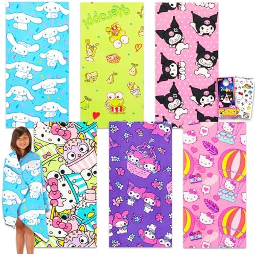 Sanrio Hello Kitty Beach Towel Set with 6 Microfiber Towels