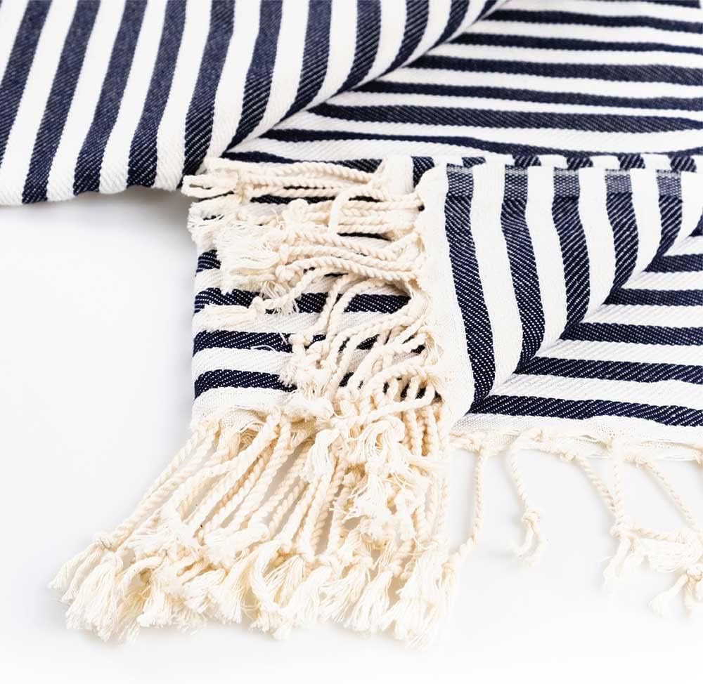 Hencely Striped Turkish Beach Towel 37x71 Navy Blue