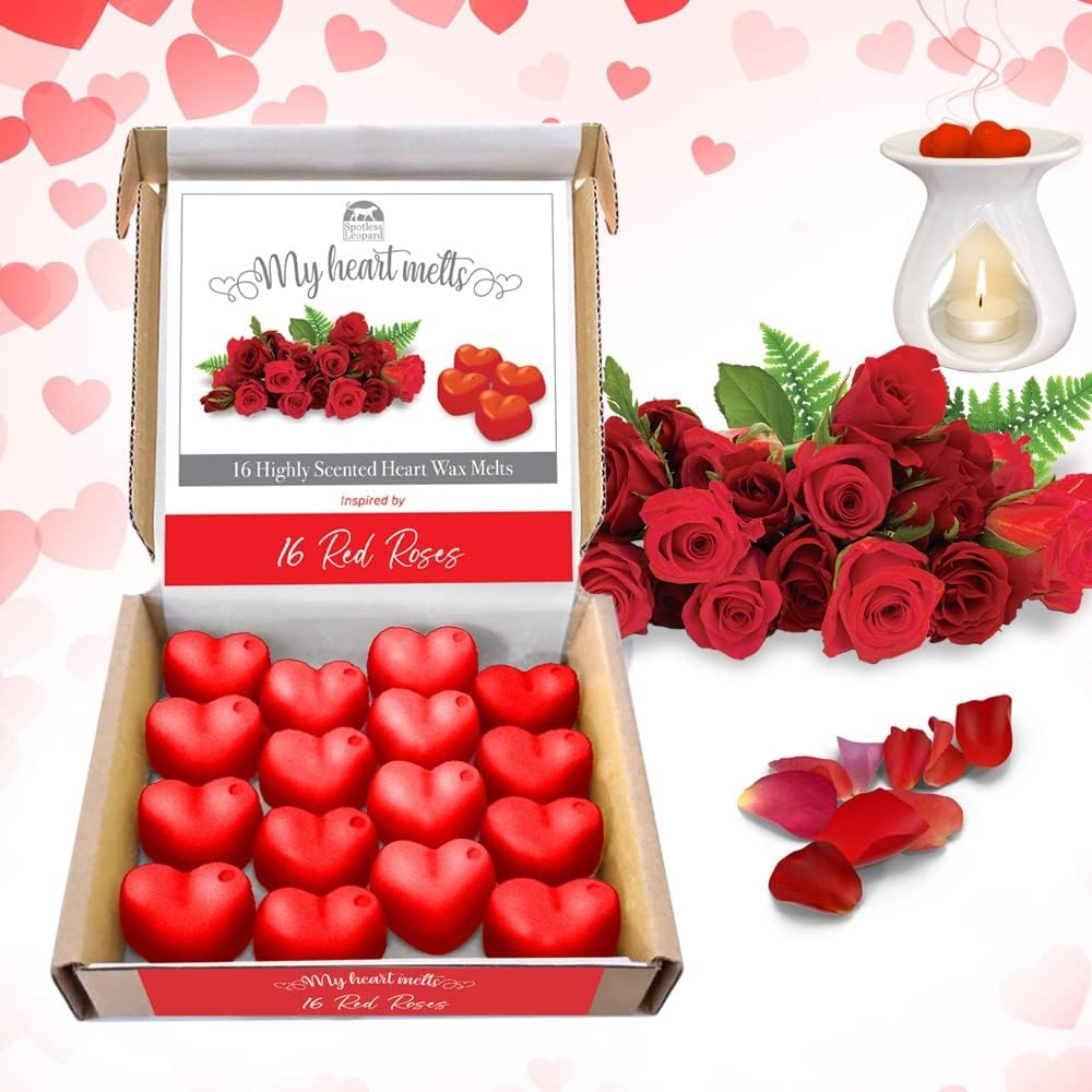 16 Red Roses Wax Melts - Heart Shaped Valentine Gifts