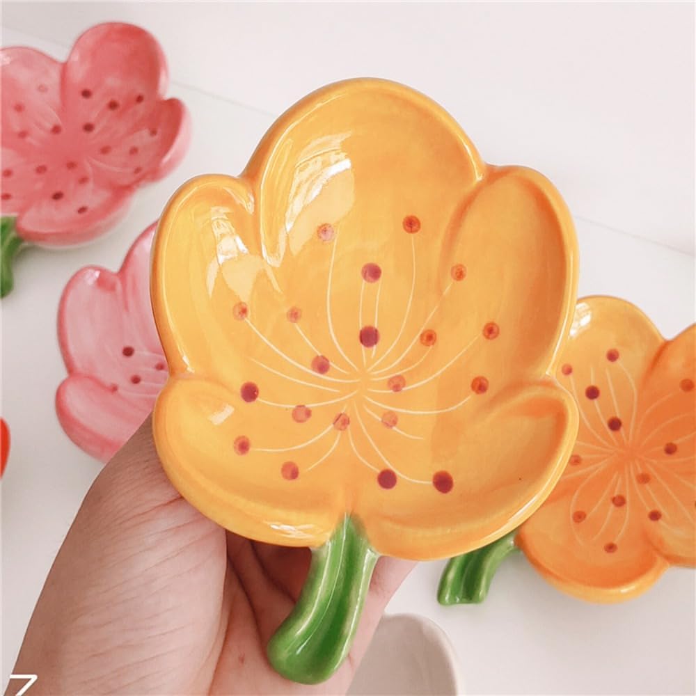 Flower Ceramic Soap Holder Self Draining Tulip Red