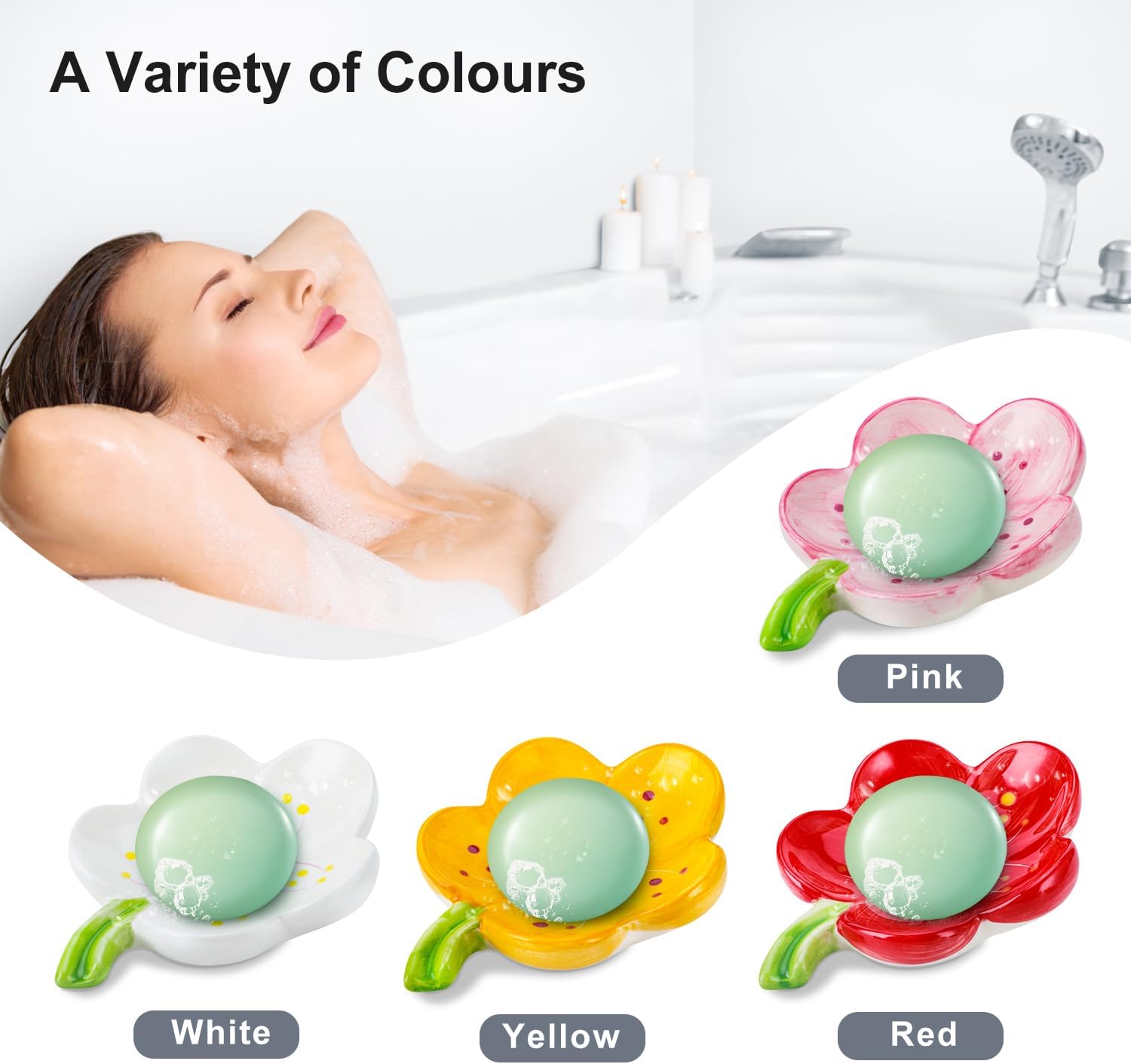 HuaLiSiJi Ceramic Flower Soap Holder - Self Draining Red