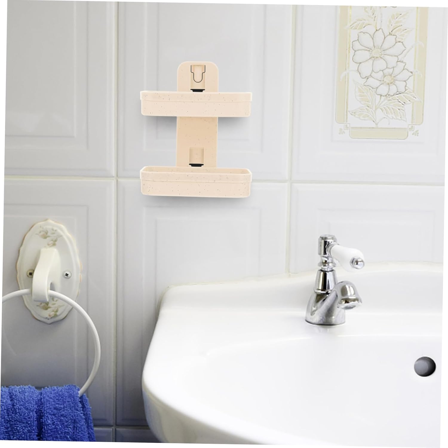 WOONEKY Wall Adhesive Double Layer Soap Holder
