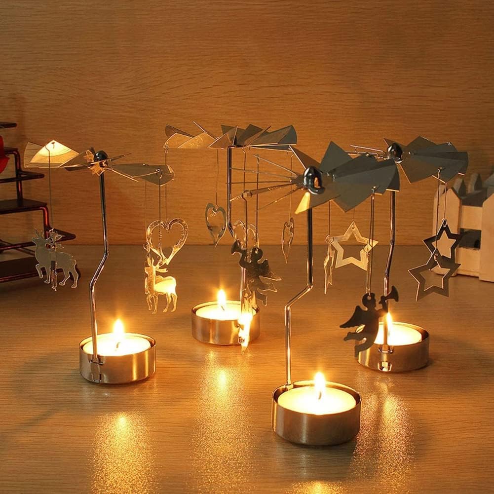 Spinning Tea Light Holder Silver Moon Angel Fairy