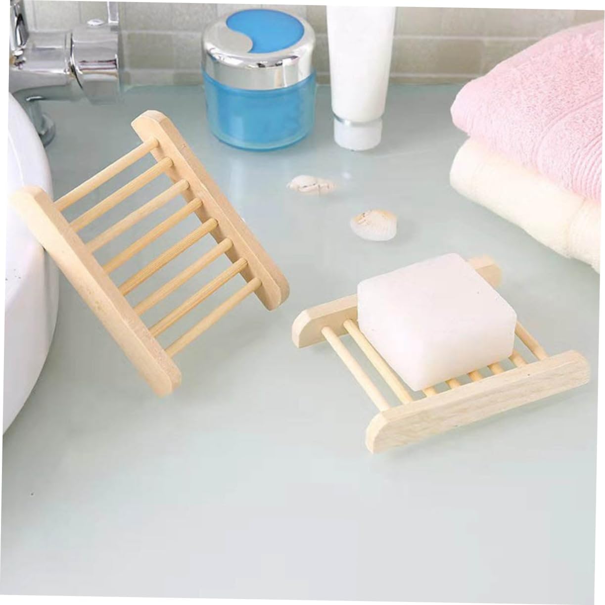 Alipis 6Pcs Wooden Soap Dish Tray Holder for Bathroom Kitchen