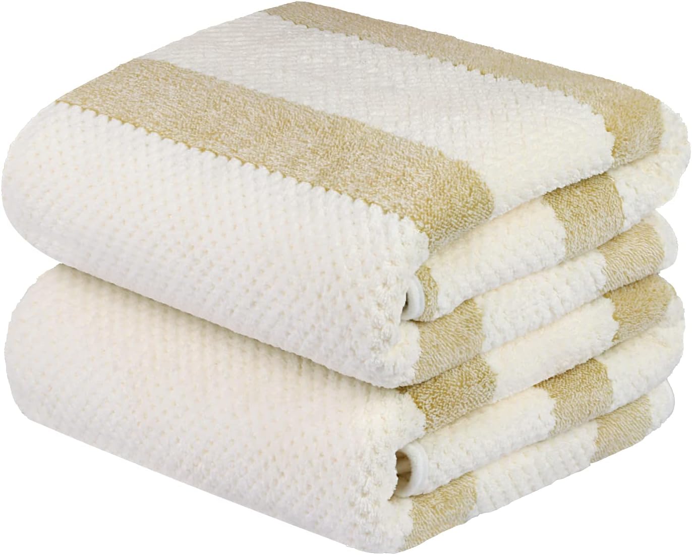 JML Plush Soft Bath Towels 2 Pack 30x60 Waffle Stripe Light Brown
