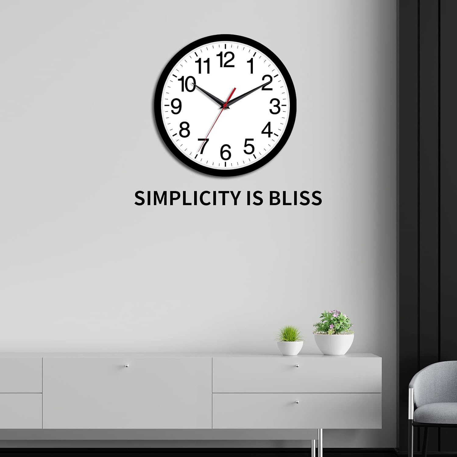 Rohioue 10 Inch Black Wall Clock Modern Silent Non Ticking Analog