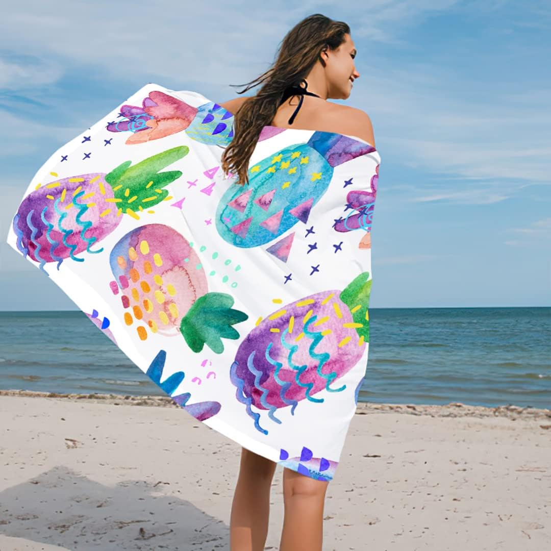 Pineapple Print Beach Towel Quick Dry Sand Free for Women