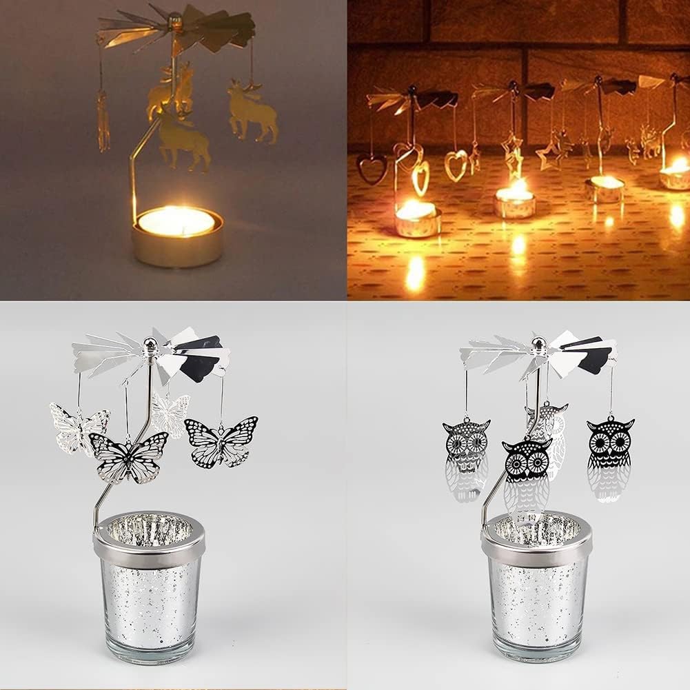 Spinning Tea Light Holder Silver Moon Angel Fairy