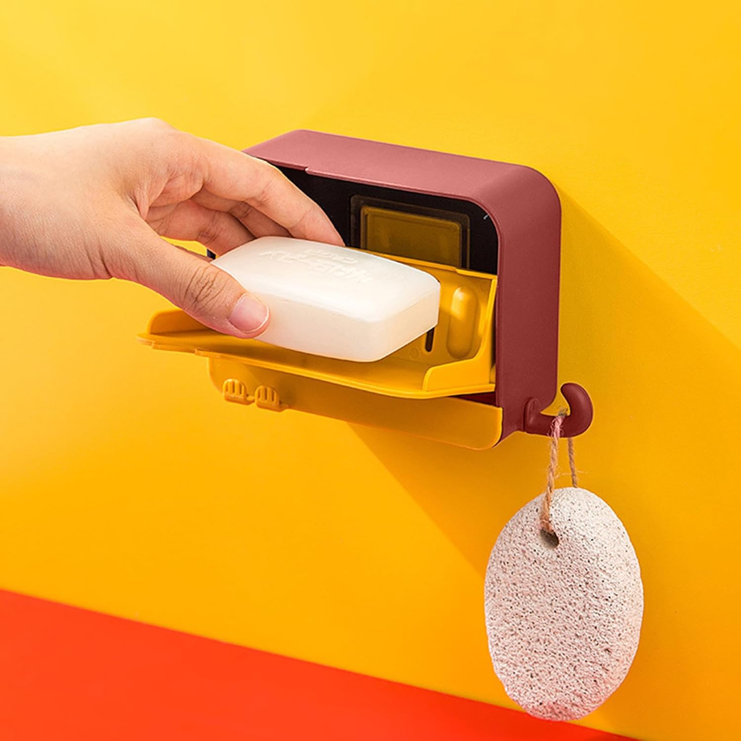 Red Wall-Mounted Soap Dish with Lid