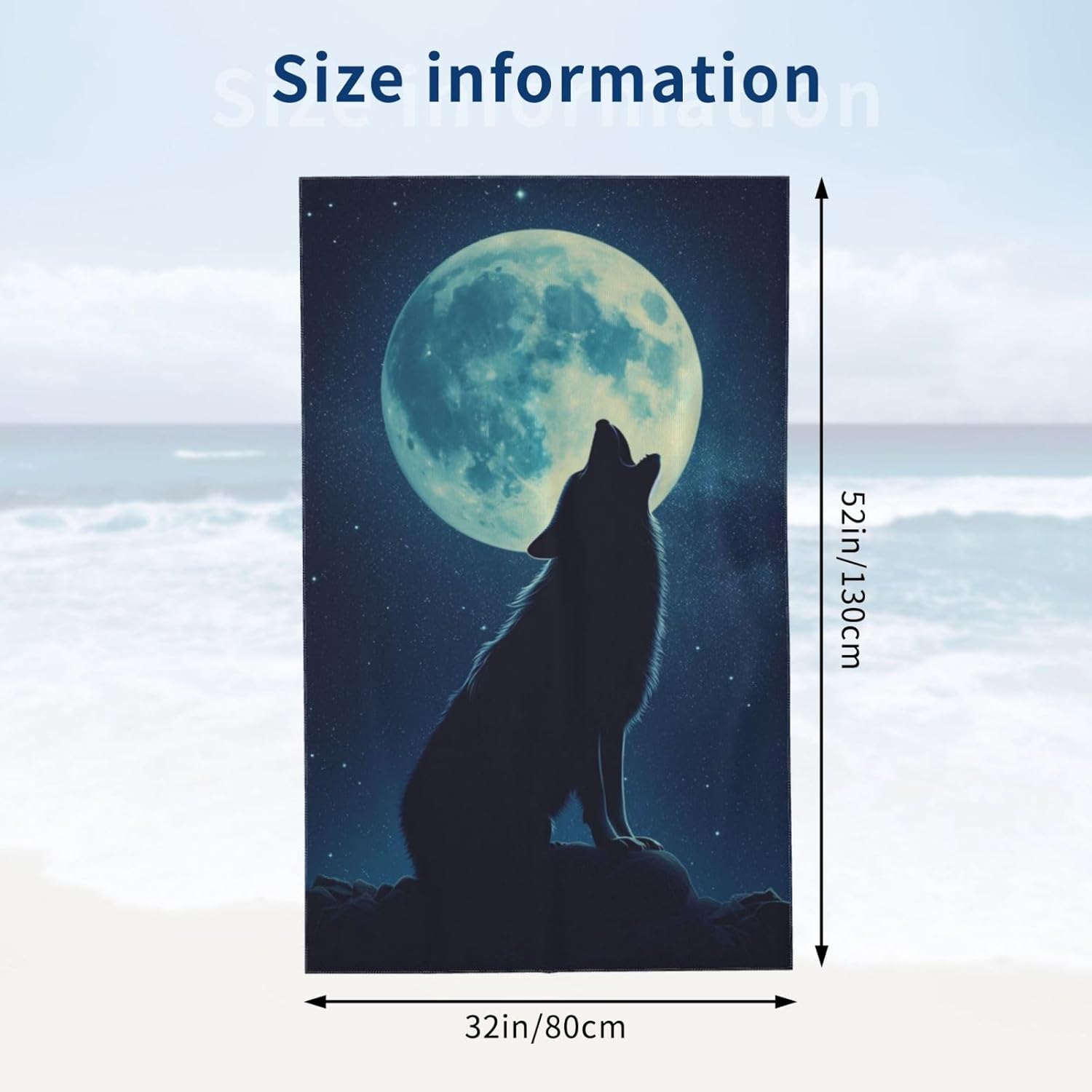 VANZEV Wolf Moon Beach Towel - 52x32 Inch Microfiber Sand Free