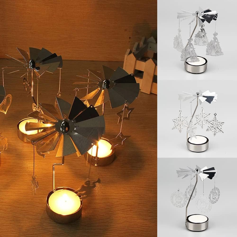 Spinning Tea Light Holder Silver Moon Angel Fairy