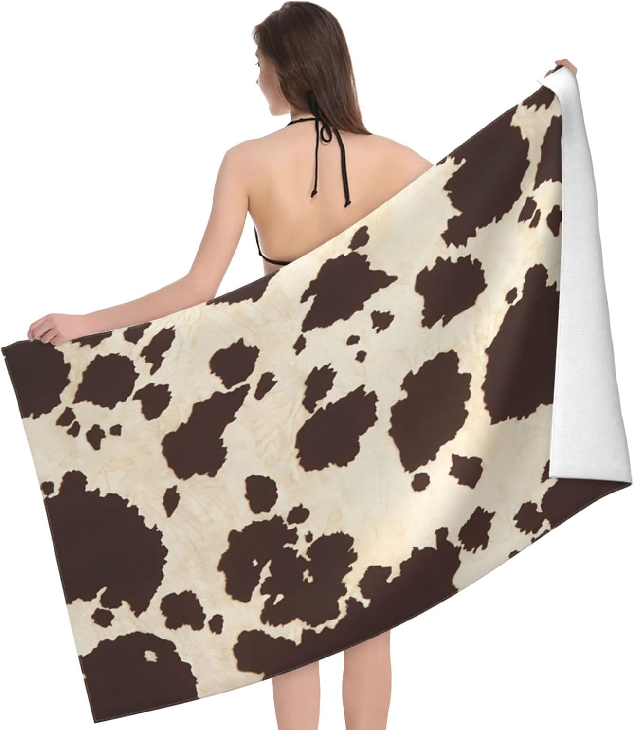 VOOHDDY Retro Cow Print Microfiber Beach Towel