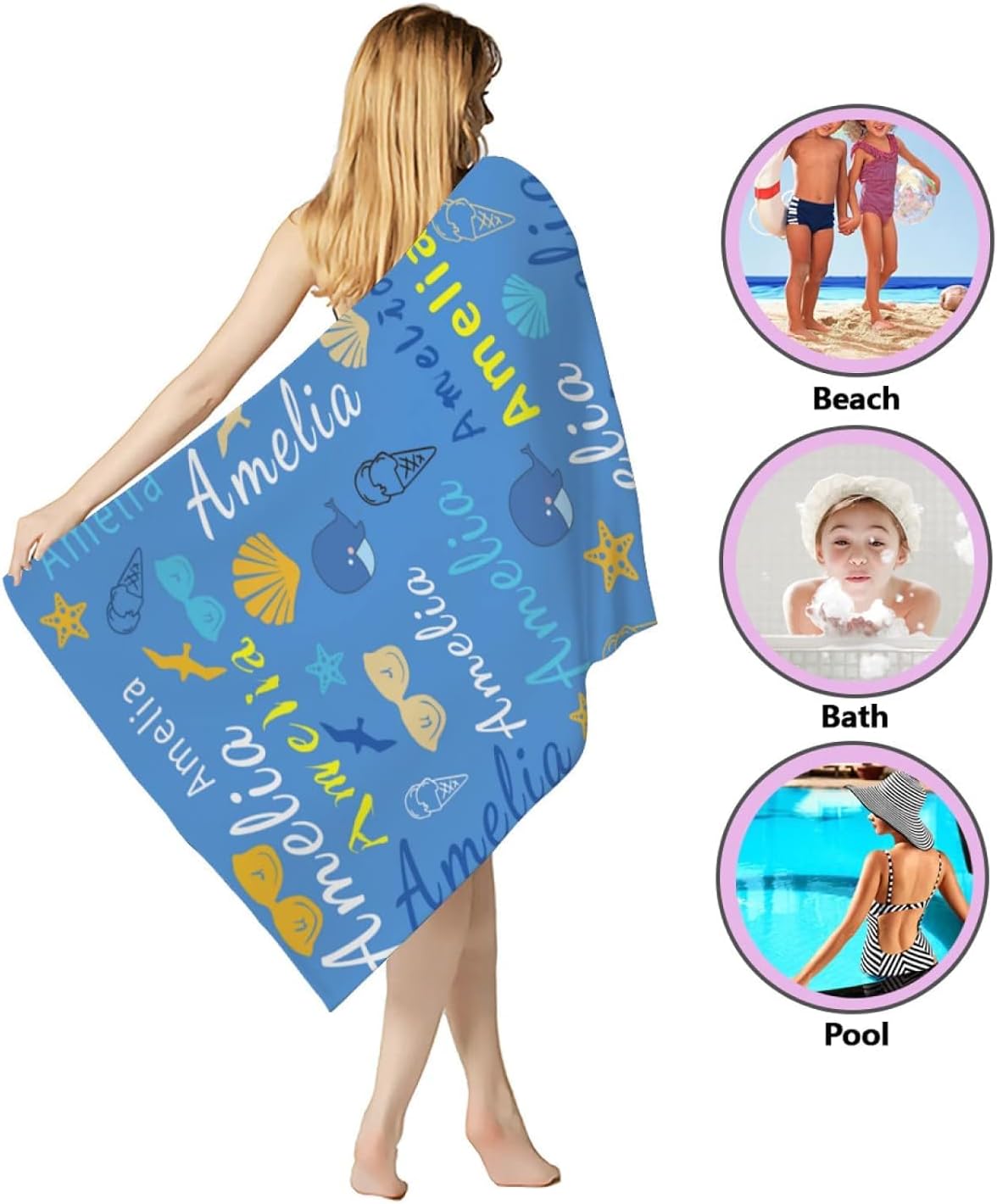 Personalized Beach Towel with Name - Customized Summer Microfiber Quick Drying