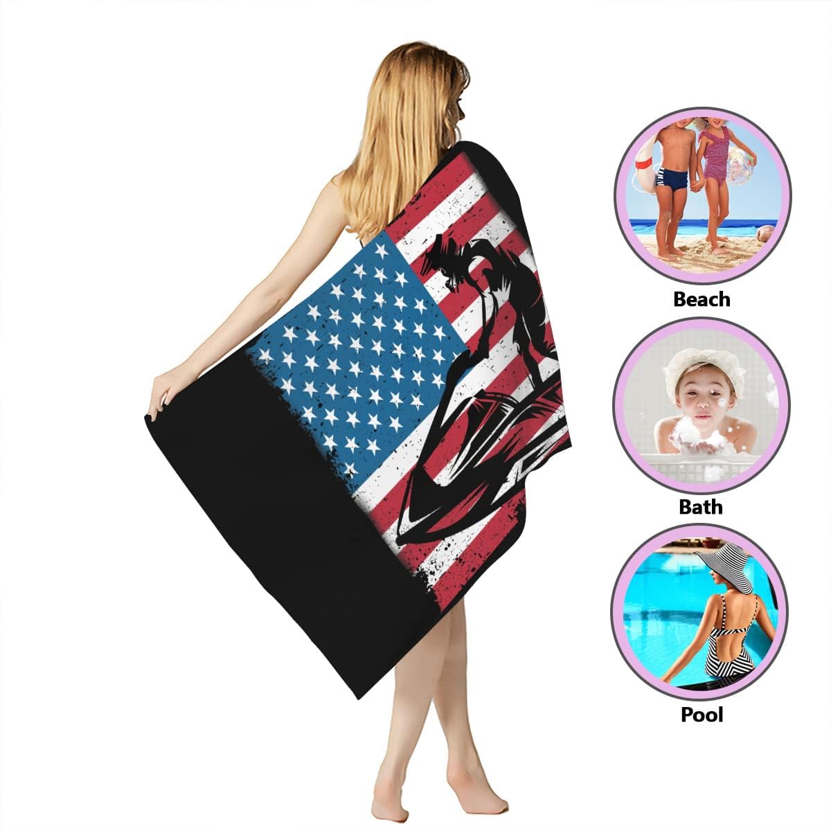 Jet Ski American Flag Microfiber Beach Towel - Extra Large Quick Dry Sand Free