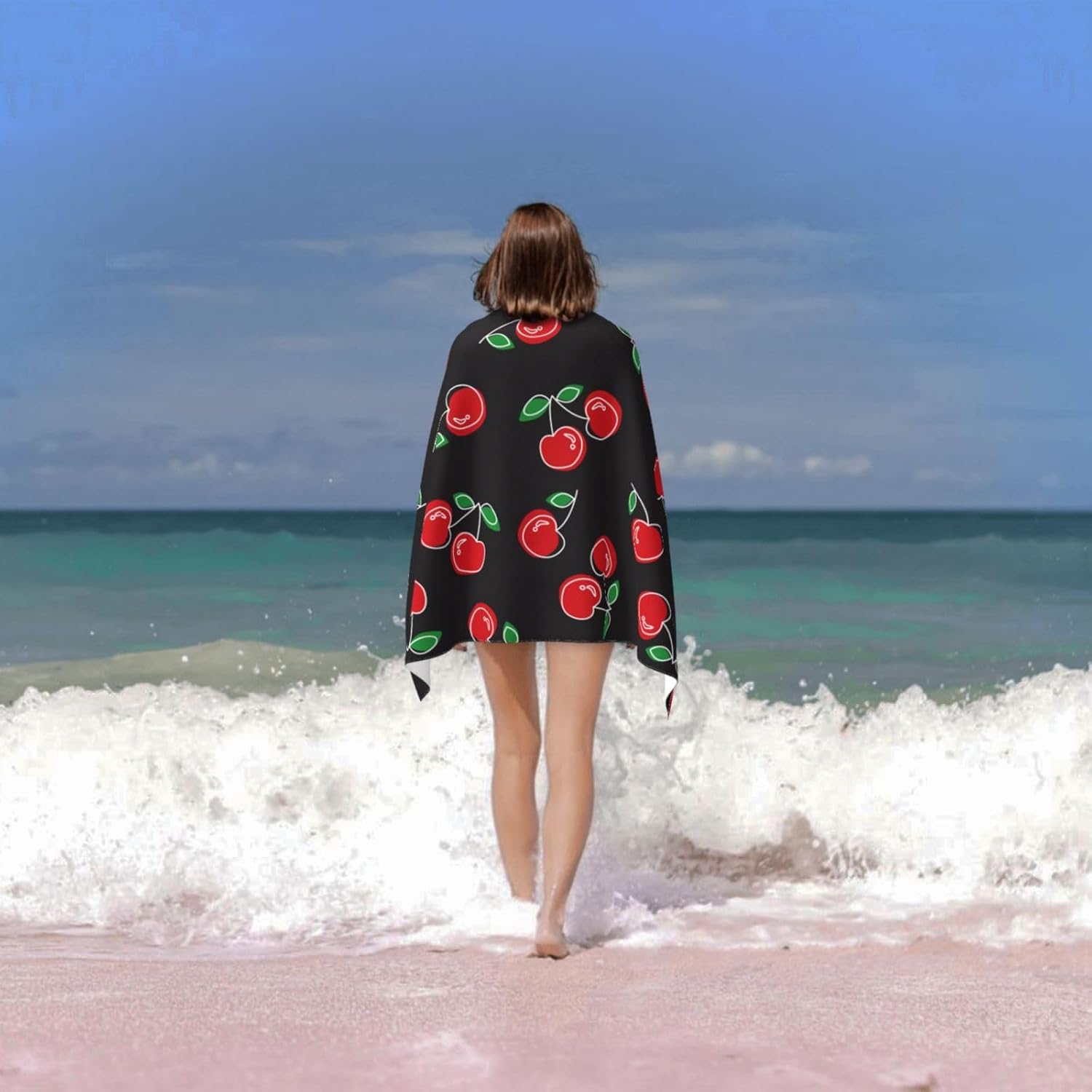 VOOHDDY Red Cherry Microfiber Beach Towel