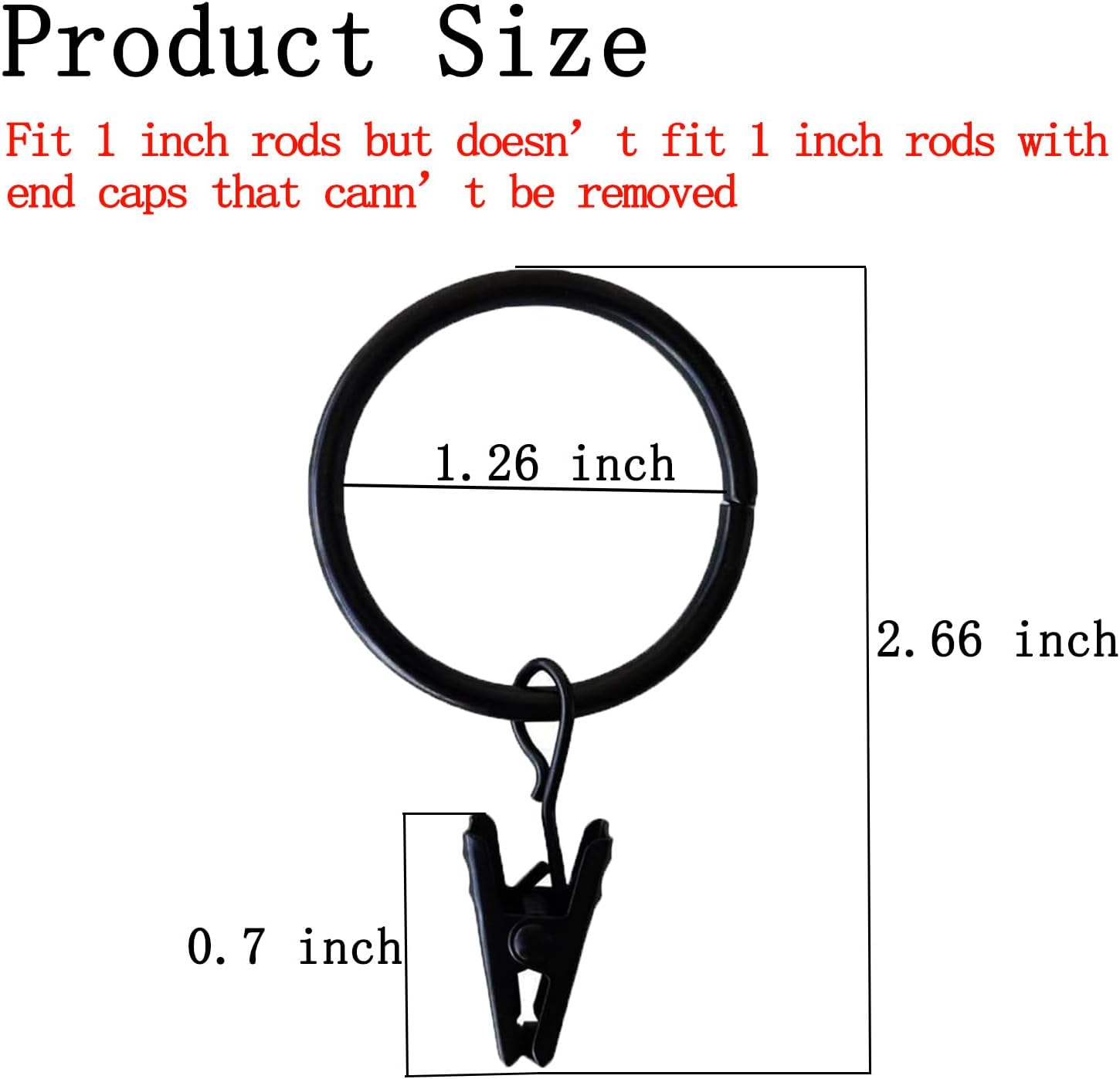 Azmoncy 16 Pack Black Curtain Clips with Rings