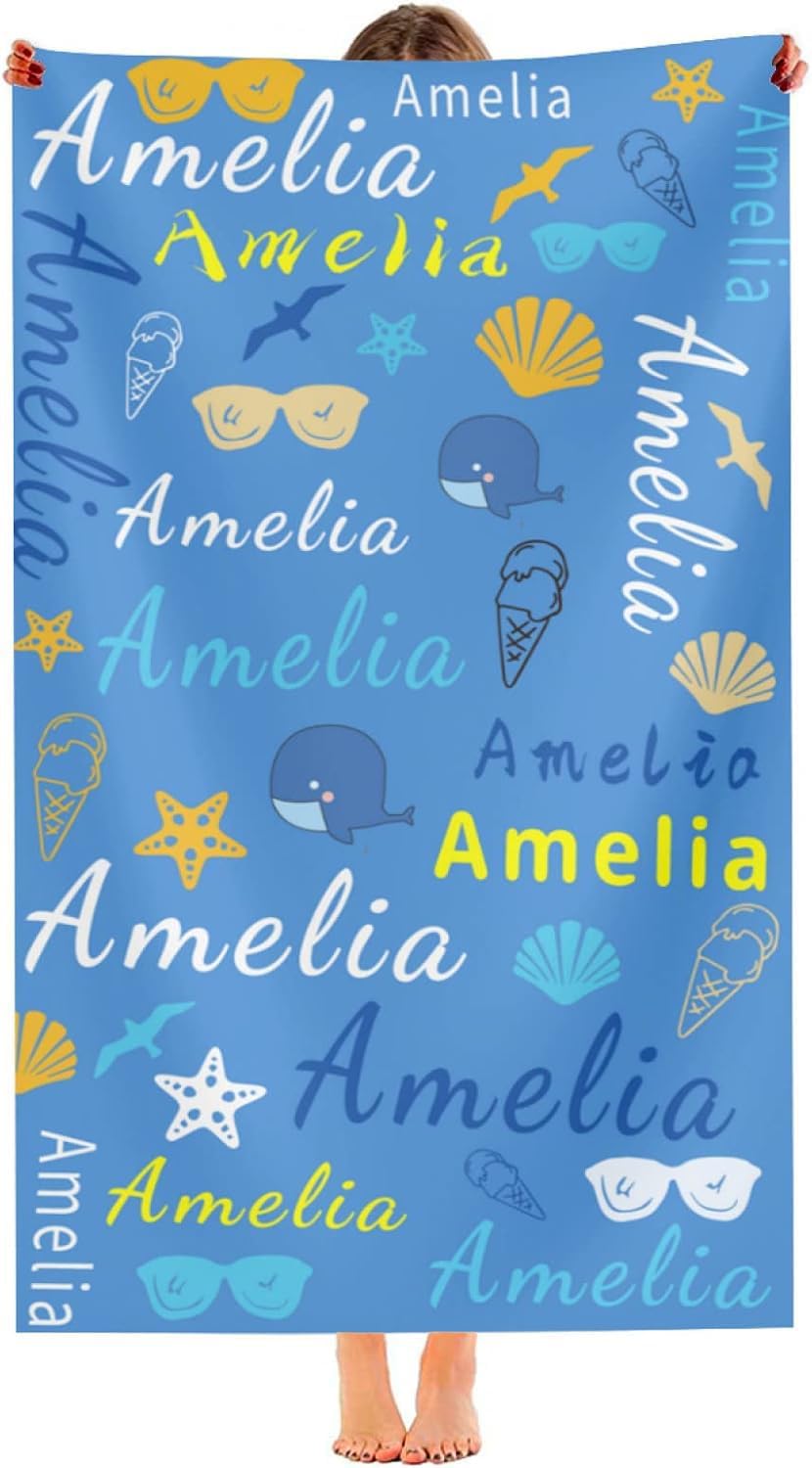 Personalized Beach Towel with Name - Customized Summer Microfiber Quick Drying