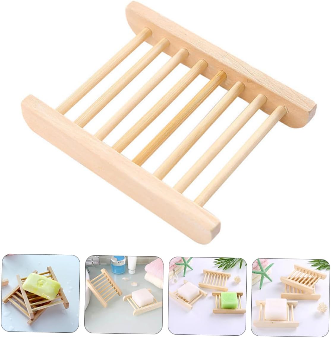 RORPOIR 6Pcs Wooden Soap Dish Tray Set for Bathroom Kitchen