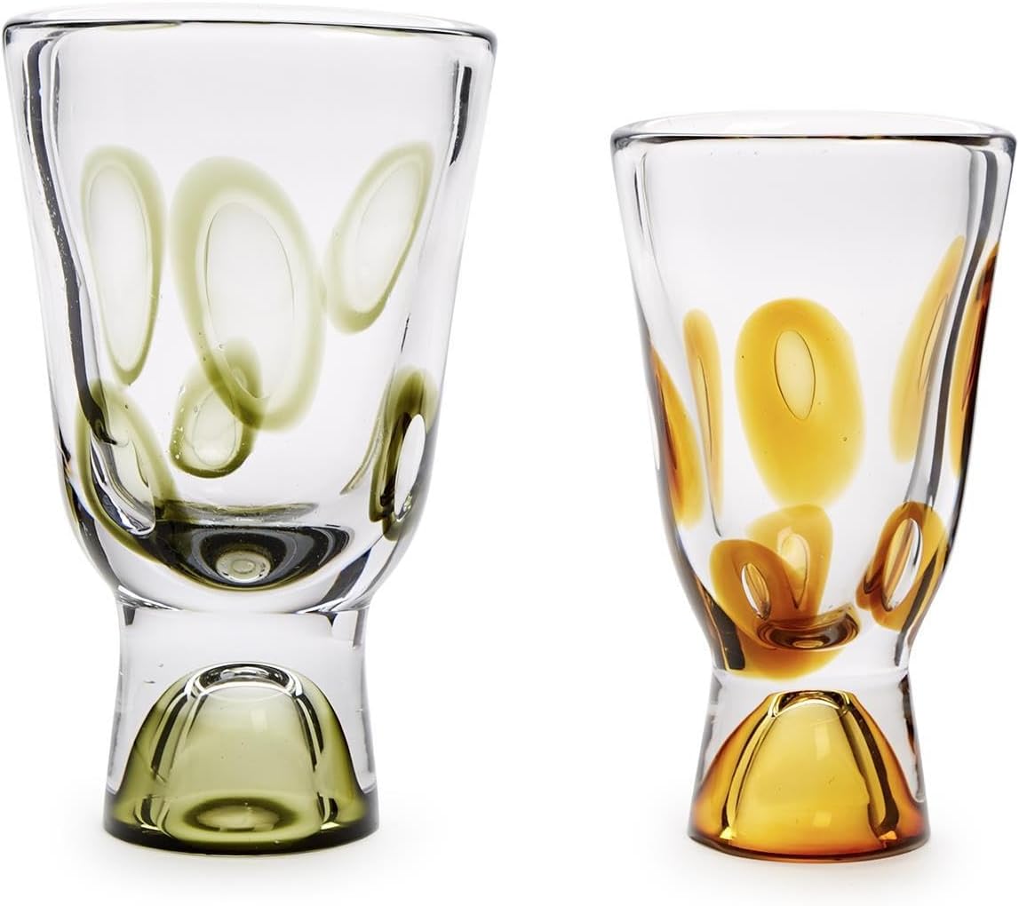 Twos Company Visions Set of 2 Art Glass Vases Amber Green